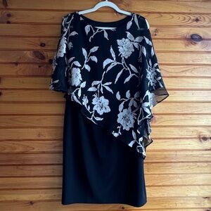 Scarlett Black Cape Overlay Cocktail Dress Asymmetrical Chiffon Stretch 10